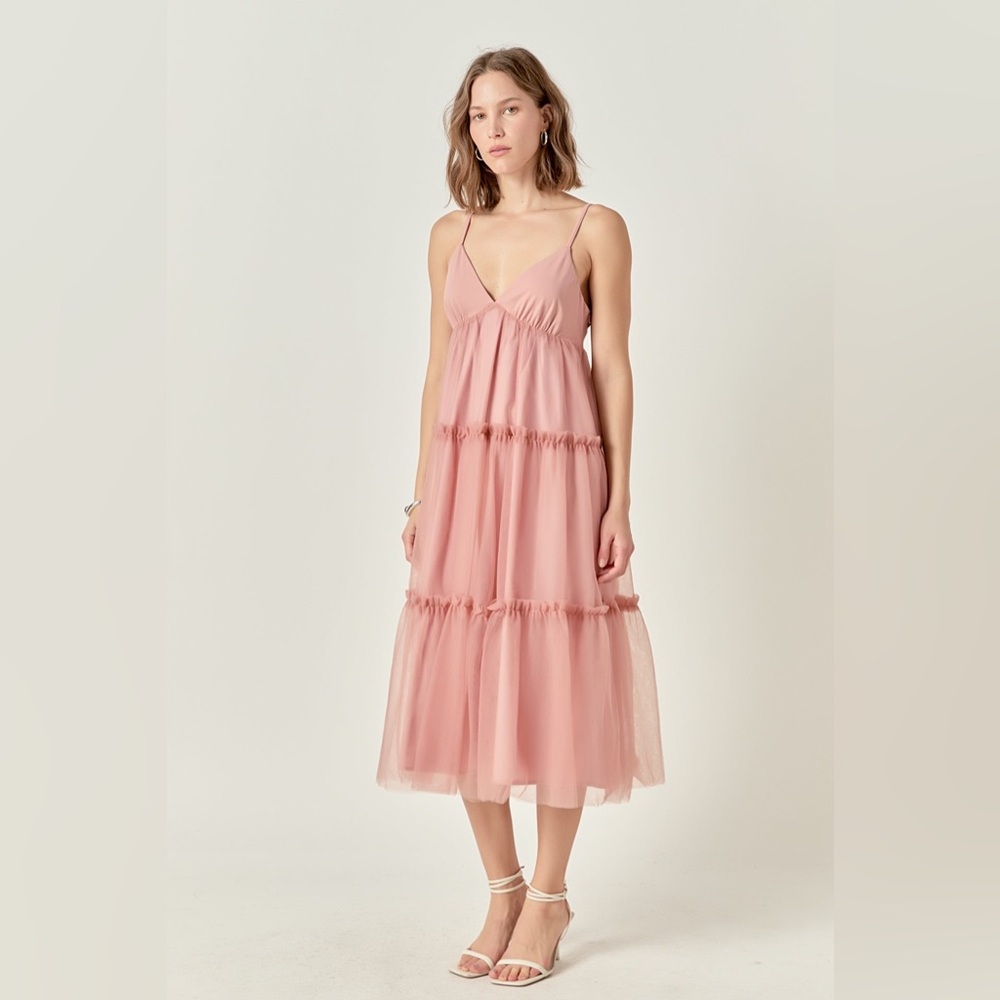 NWT ENGLISH FACTORY TULLE CONTRAST MIDI DRESS SIZE SMALL
